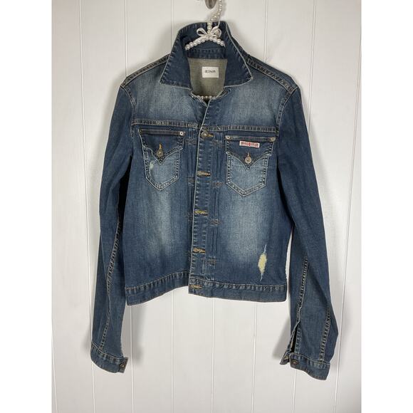 Hudson Jeans Women's Denim Jacket Intentional Distressing Size XL - Picture 3 of 8